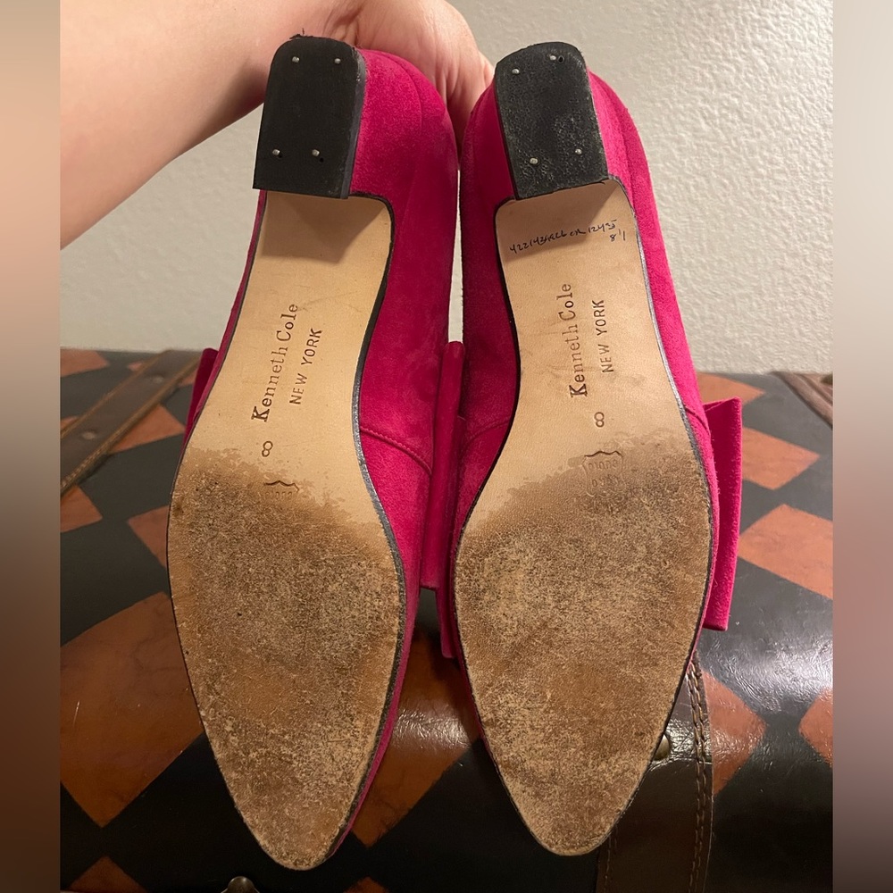 Vintage Victorian Kenneth Cole New York Pink Suede Bow Heels - Picture 7 of 8